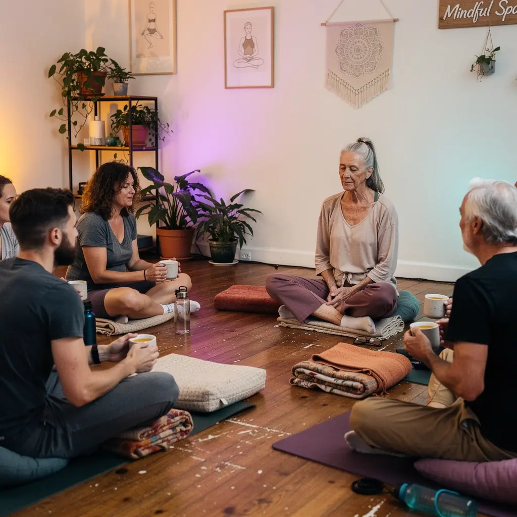 Chá de cúrcuma servido em um ambiente acolhedor com velas e plantas