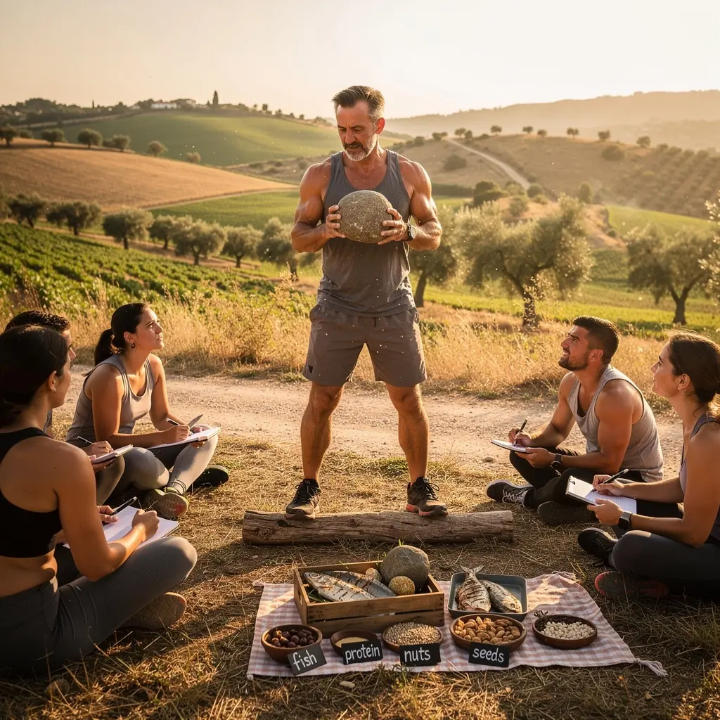 Uma aula de yoga em grupo, com participantes em diferentes posições de meditação e relaxamento.